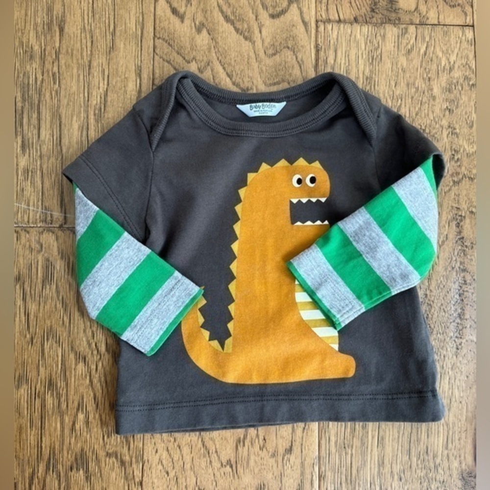 Baby Boden Cute‎ Dinosaur Gray Long Sleeve Cotton Shirt 0-3 mo, VGUC